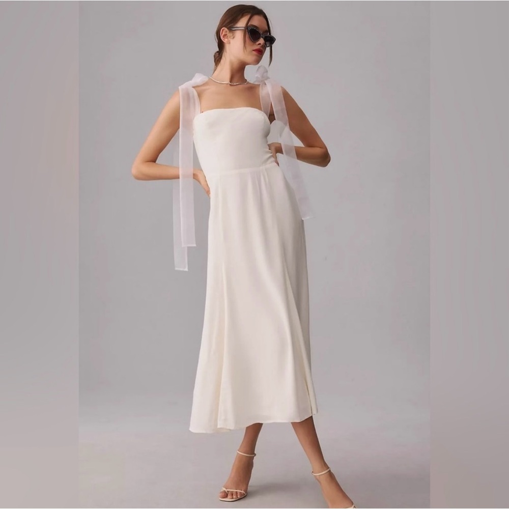 Reformation Ivory Midi Dress with Bow Tie Straps